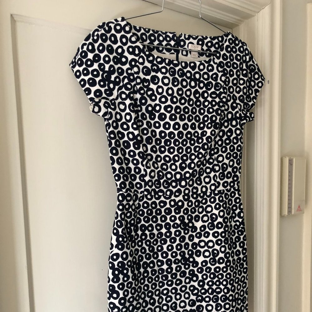 J. Crew Factory cap sleeve linen blue and white dotted dress